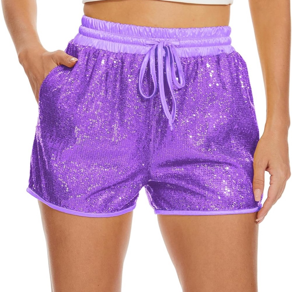 Purple Sequin Women's Shorts - Picture 2 of 3